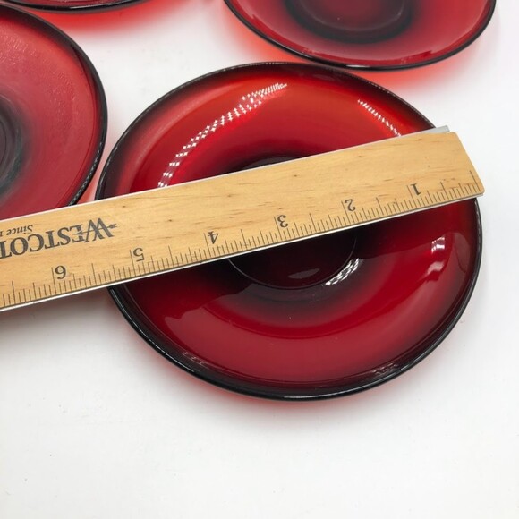 Vintage Set of 4 Ruby Red Glass Tea Cups and Saucers Set ARCOROC France - Picture 16 of 17